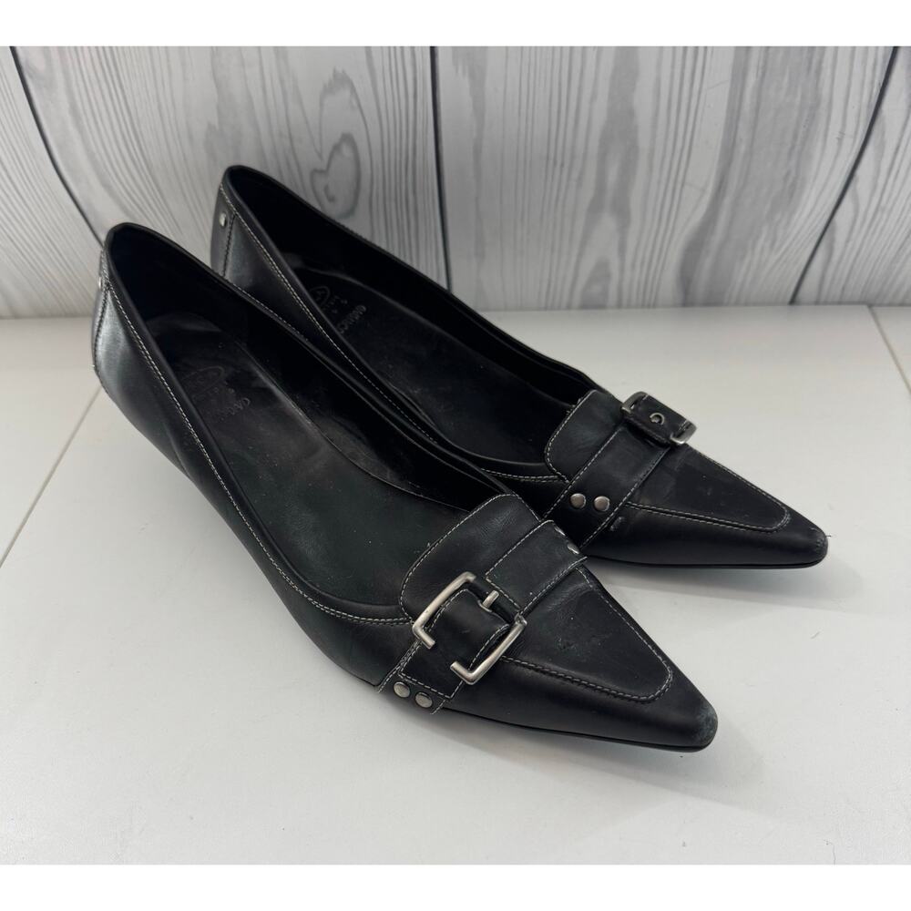 Joan And David Circa Black Leather Buckle Kitten Heel 8.5 (READ)
